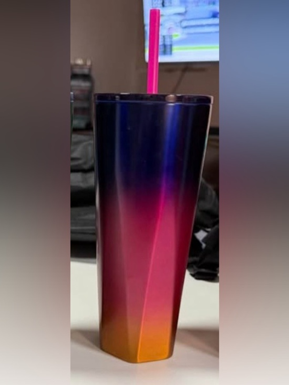 Starbucks Sunset Ombré Gradient Stainless Metal Geometric Faceted Tumbler